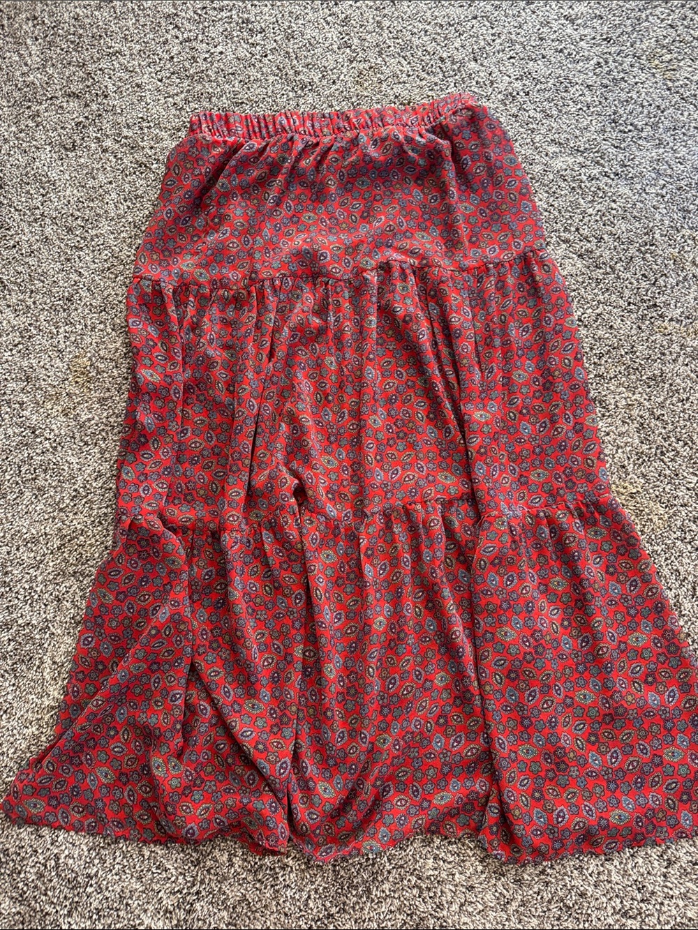 Tiered Red Floral Maxi Skirt